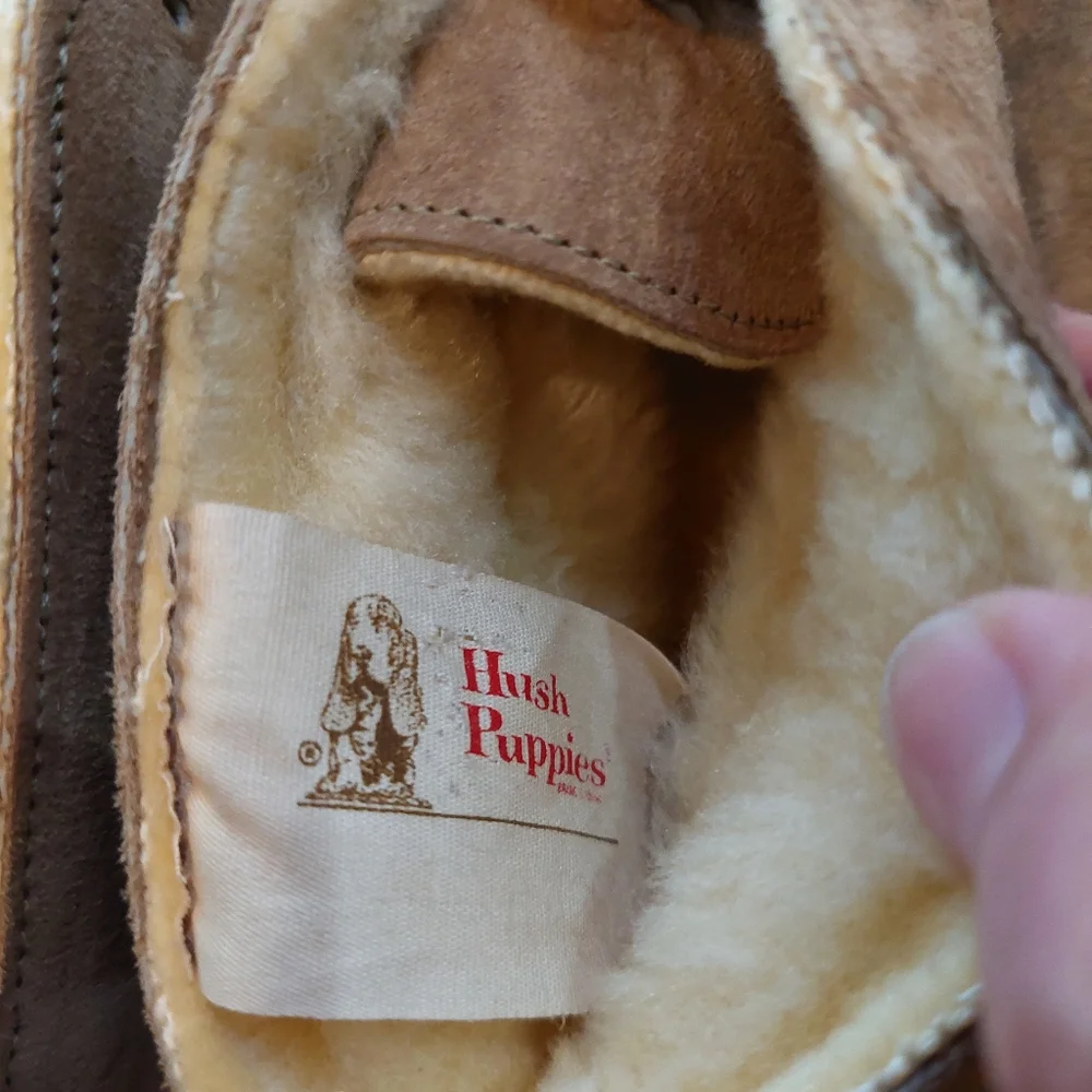 Vtg Hushpuppies Sz 1 Mens  Boys  Girls Wide Suede Shearling Lined Boots Neutral